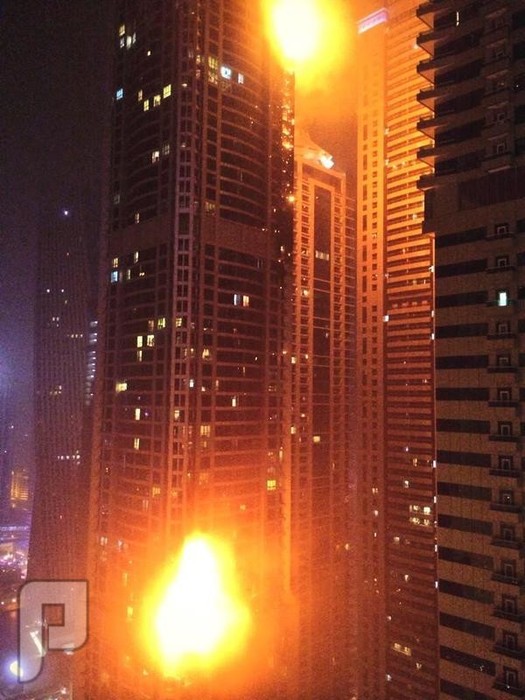 حريق في اعلى برج سكني بالعالم برج تورش في #دبي (صور)