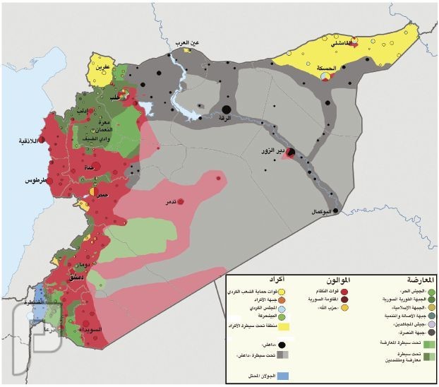 الوضع في سوريا باختصار شديد . . . دقيقتين . هذه الخريطه لسورية الممزقه الان
