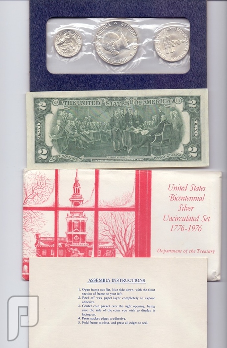 مجموعه المئتين الامريكية يمناسبة مرور 200 عام على استقلال الولايات المتحدة مع ال 2 دولار ورقي