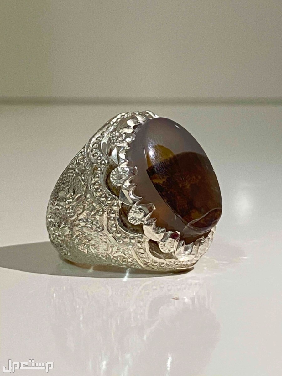 خاتم شجري جميل عقيق طبيعي لوحه فنيه راقيه
