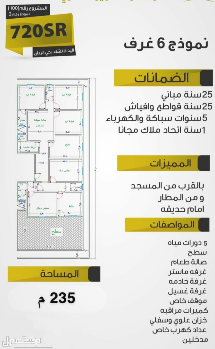 شقة للبيع في الريان - جدة بسعر 720 ألف ريال سعودي