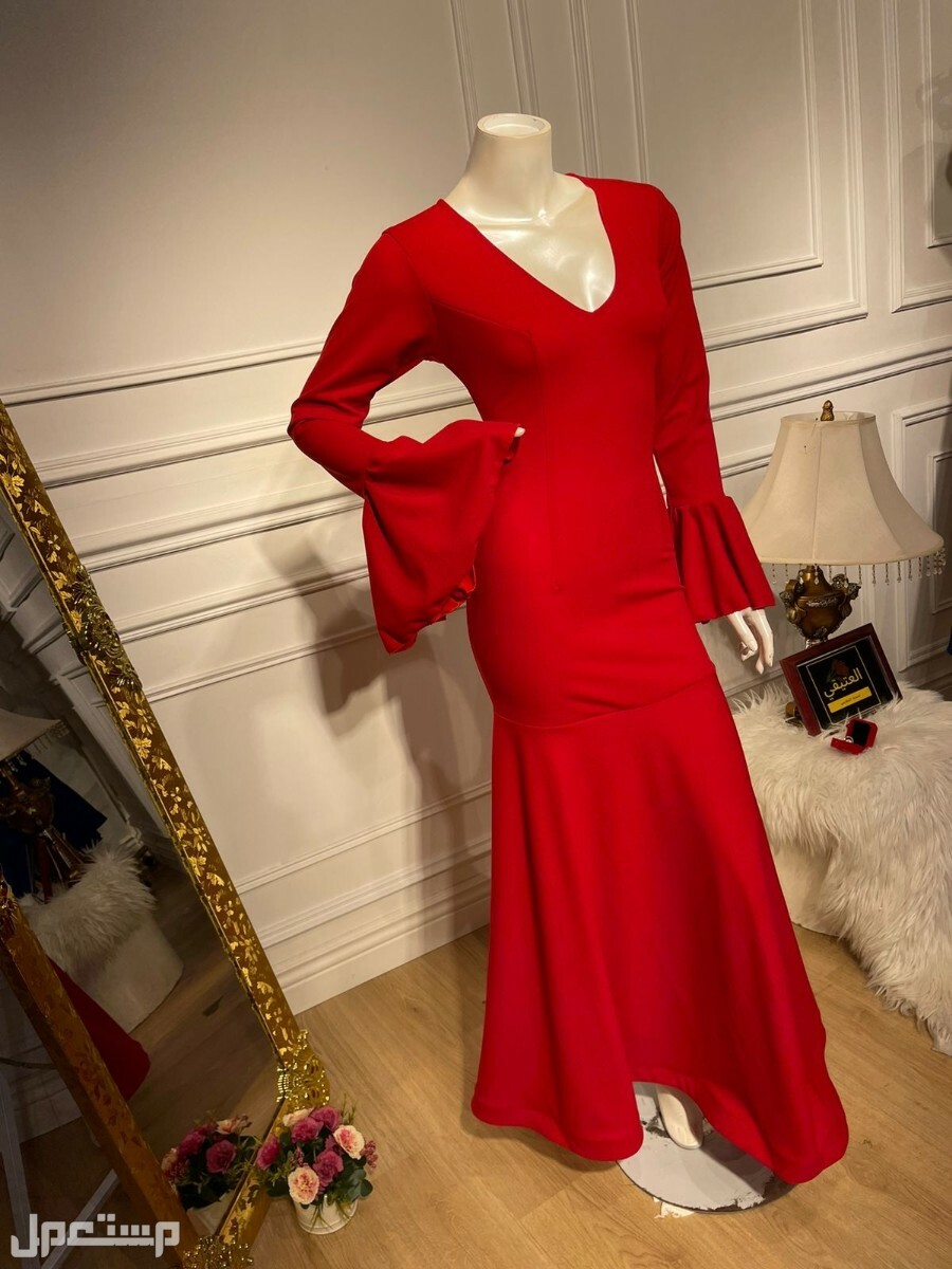 فستان لوان احمر فوري جده خامة كريب