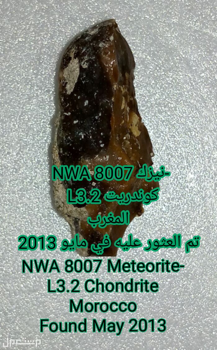 NWA 8007 نيزك-  L3.2 كوندريت  المغرب  تم العثور عليه في مايو 2013.  NWA 8007 Meteorite- L3.2 Chondrite Morocco Found May 2013 NWA 8007 نيزك-  L3.2 كوندريت  المغرب  تم العثور عليه في مايو 2013.  NWA 8007 Met