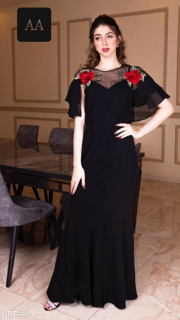 فستان كويتي تصميم فخم الخامه كريب الورده تطريز كمبيوتر