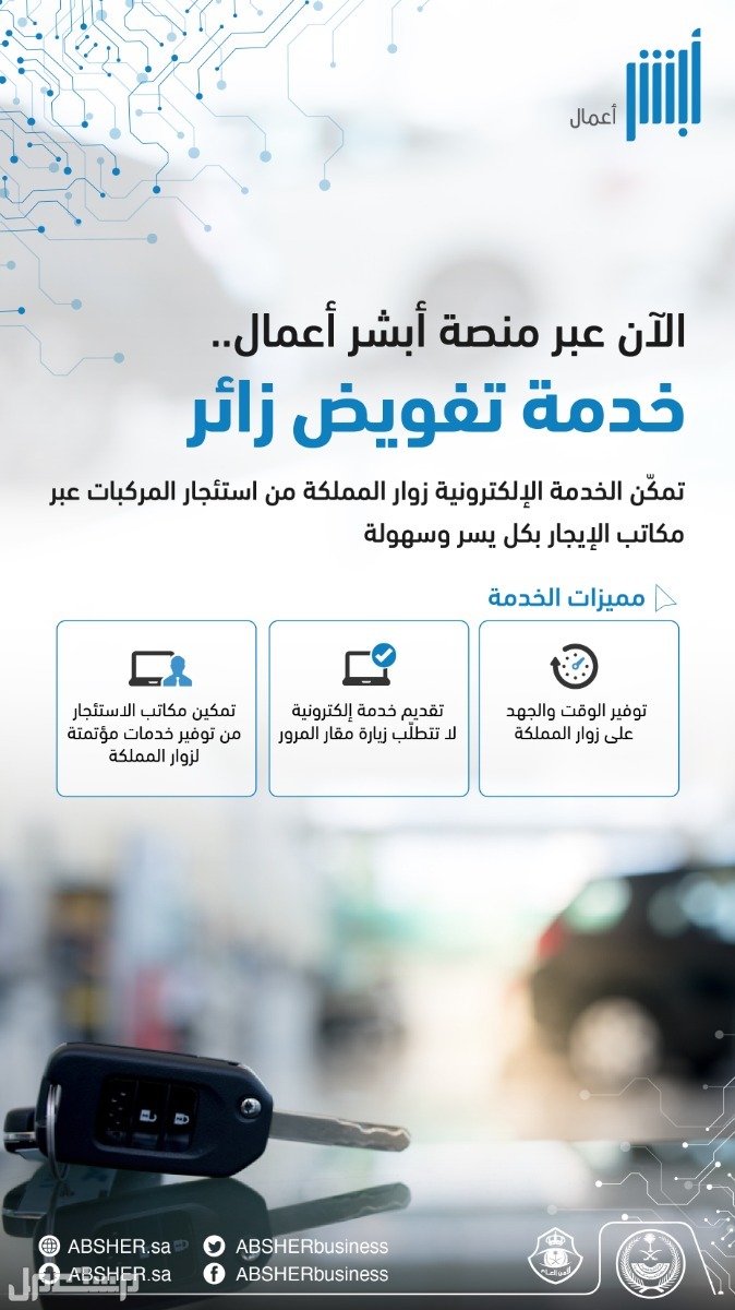تعرف على تفاصيل خدمة تفويض القيادة للزائرين إلكترونياً عبر "أبشر أعمال" في عمان تفاصيل خدمة تفويض القيادة للزائرين
