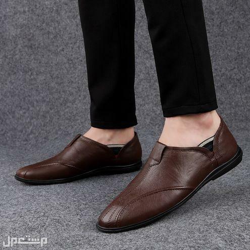 أحذية رجالي جلد طبيعي للبيع في الأردن حذاء جلد بني داكن