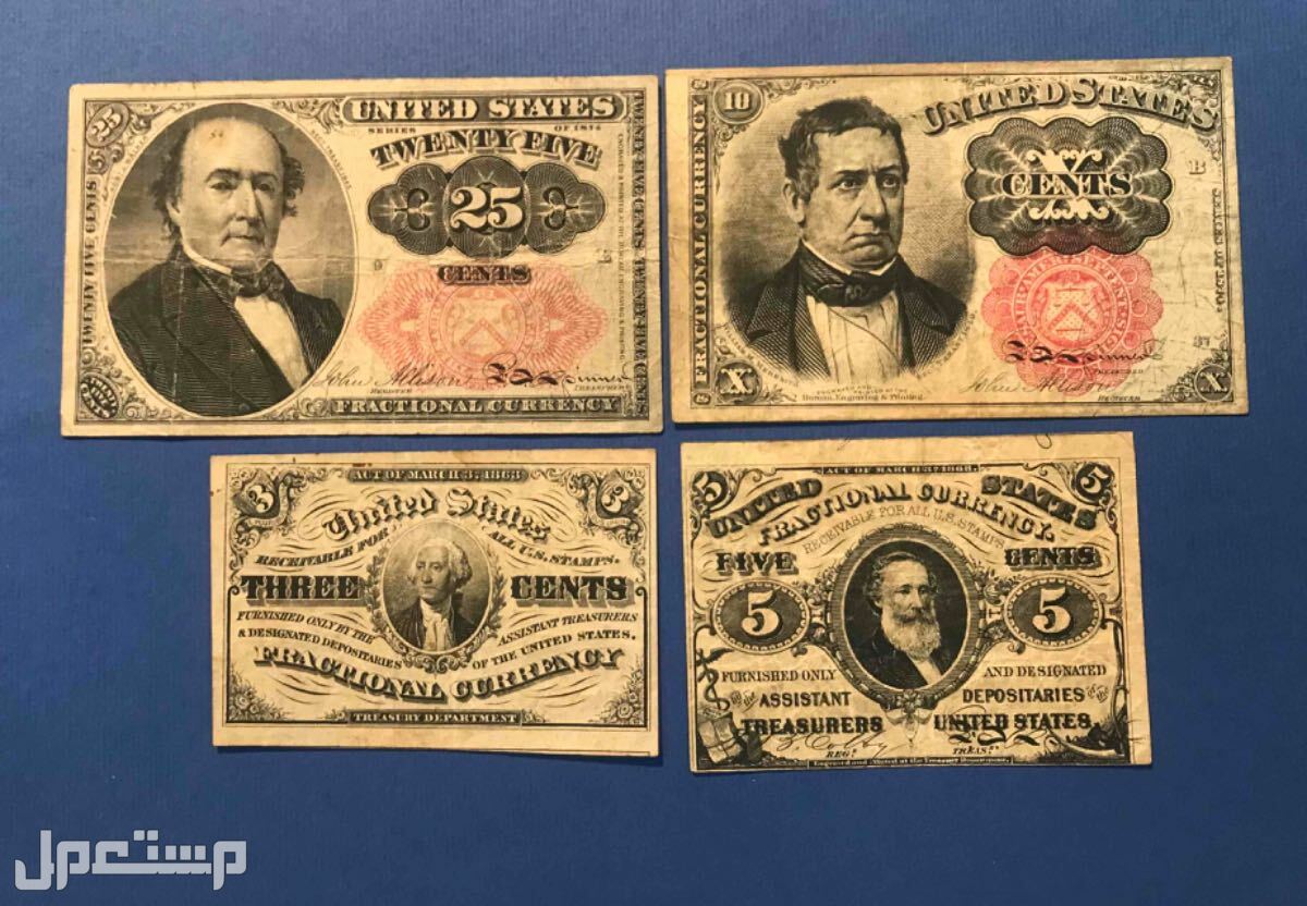 مجموعه الدولارات الامريكيه الورقيه والسنتات 1864  عرض مميز
