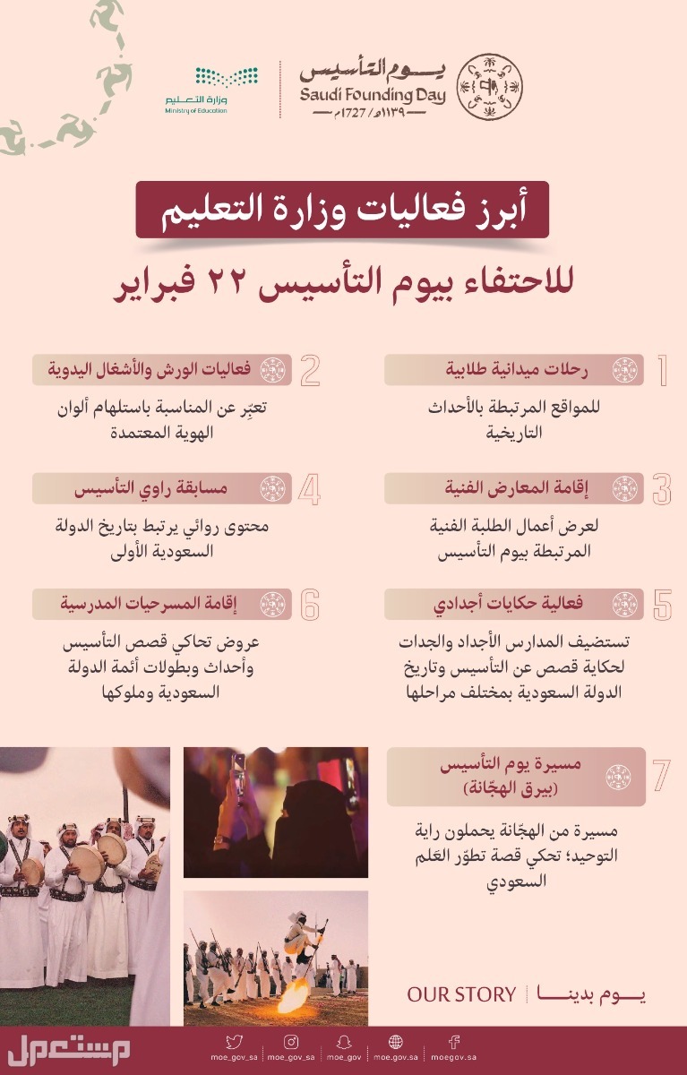جدول فعاليات وزارة التعليم في يوم التأسيس السعودي 2023 جدول فعاليات وزارة التعليم في يوم التأسيس