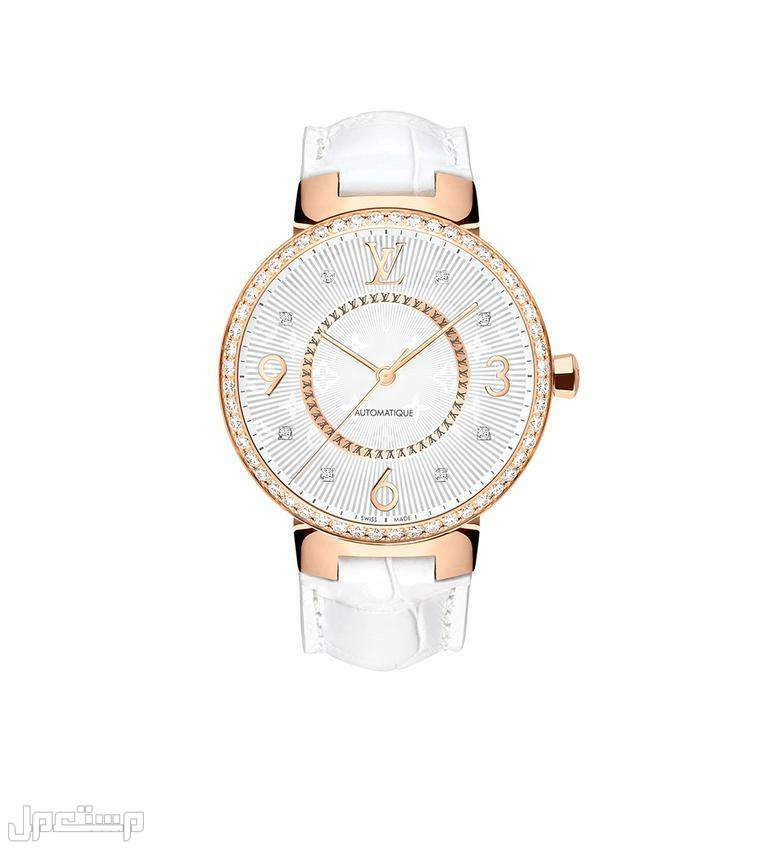 أشهر أزياء لويس فيتون  Louis Vuitton حقائب وشنط وساعات وجاكيت ساعة Tambour Slim Monogram Blossom باللون الأبيض
