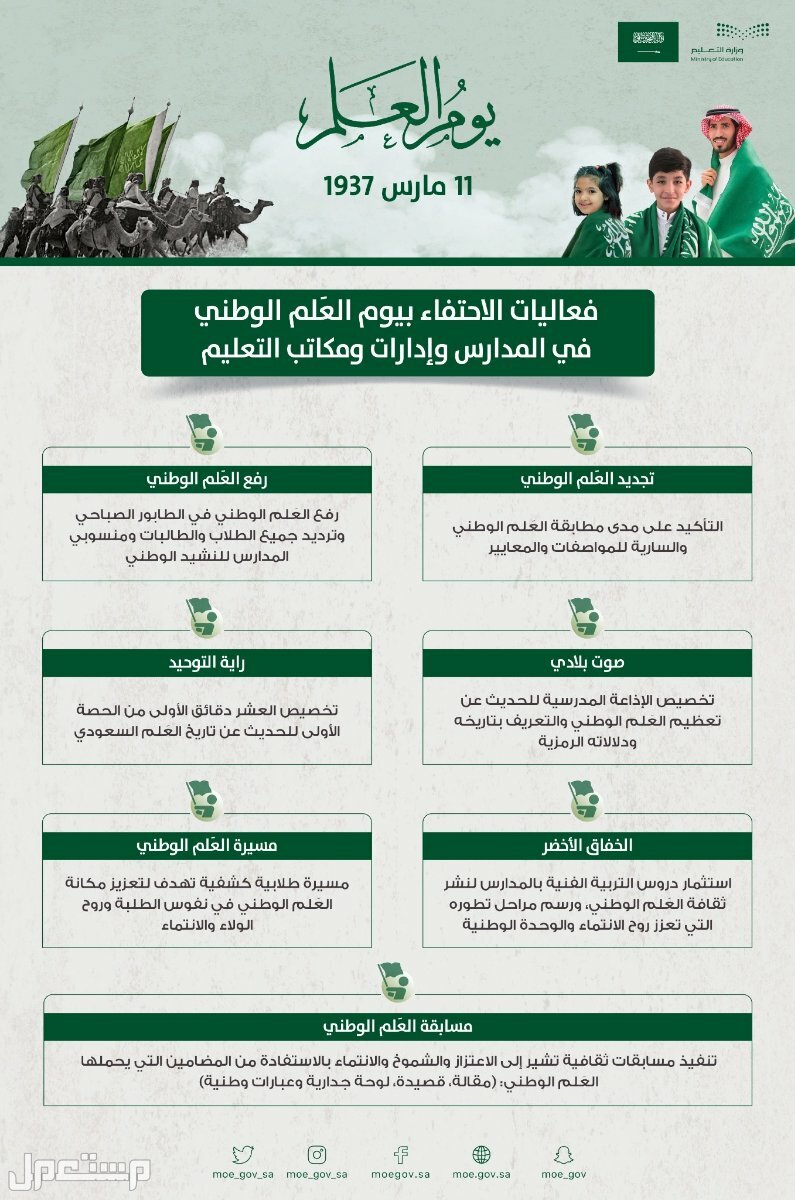 جدول فعاليات الاحتفال بيوم العلم السعودي في المدارس وإدارات التعليم جدول فعاليات الاحتفال بيوم العلم السعودي