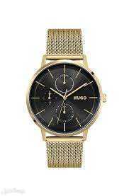 ساعات هوقو بوس HUGO BOSS النسائية ساعة MESH-BRACELET WATCH WITH GOLD-TONE DIAL مع ميناء باللون الأسود
