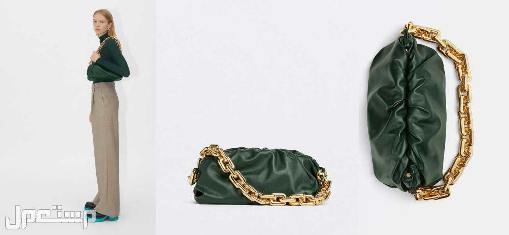 أفضل شنط بوتيغا حقيبة Chain Pouch in Nappa Calfskin Bag باللون الأخضر