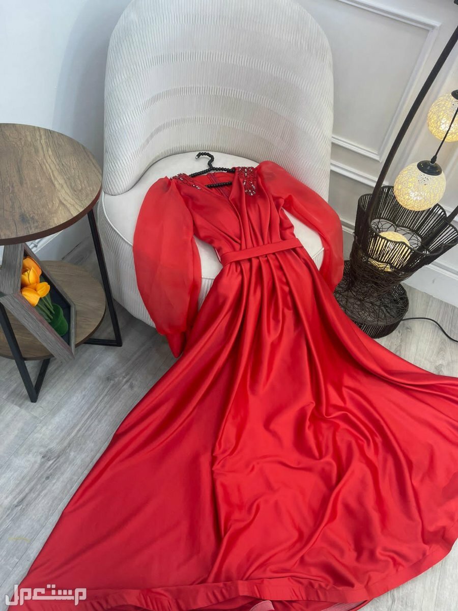 فستان سهرات متوفر بلونين احمر زيتي 6 مقاسات