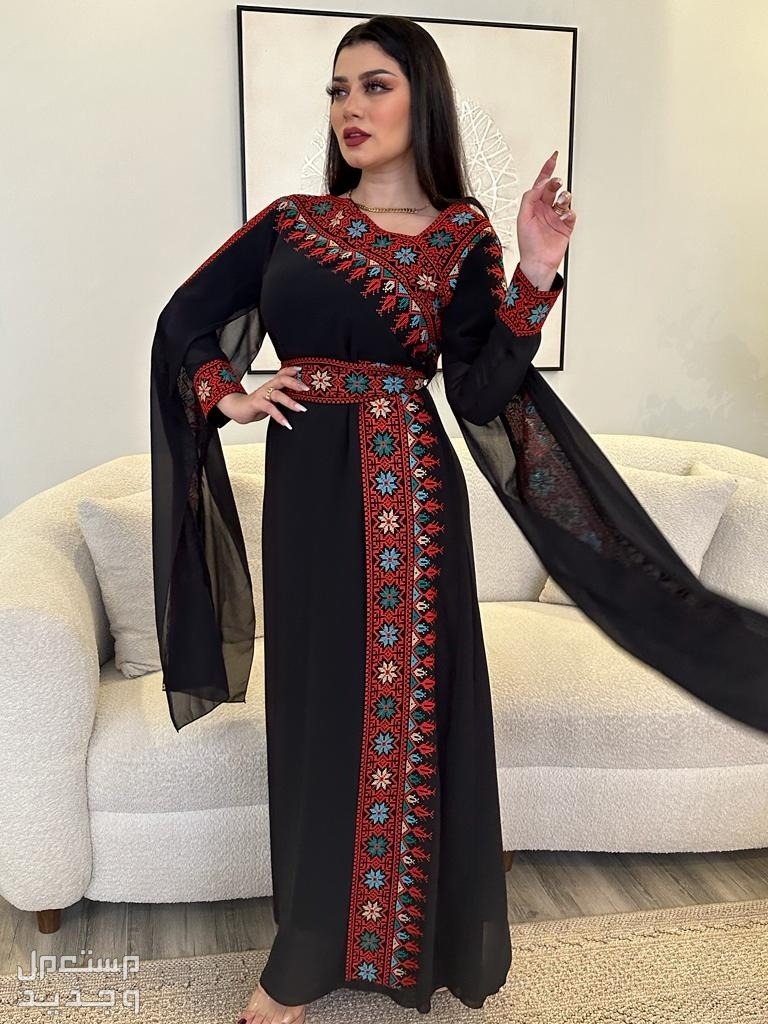 فستان شيفون  تطريز  ( صناعه سورية ) مع حزام    خارجي