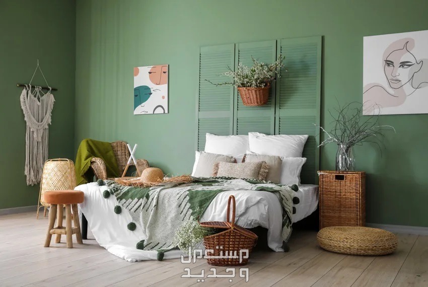 بالصور.. أفضل ألوان دهانات غرف النوم الحديثة للمتزوجين 2023 اللون الأخضر