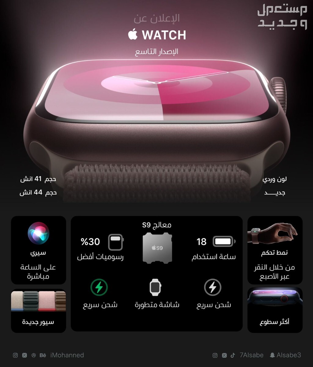 مواصفات واسعار ساعة ابل الجديدة Apple Watch Series 9