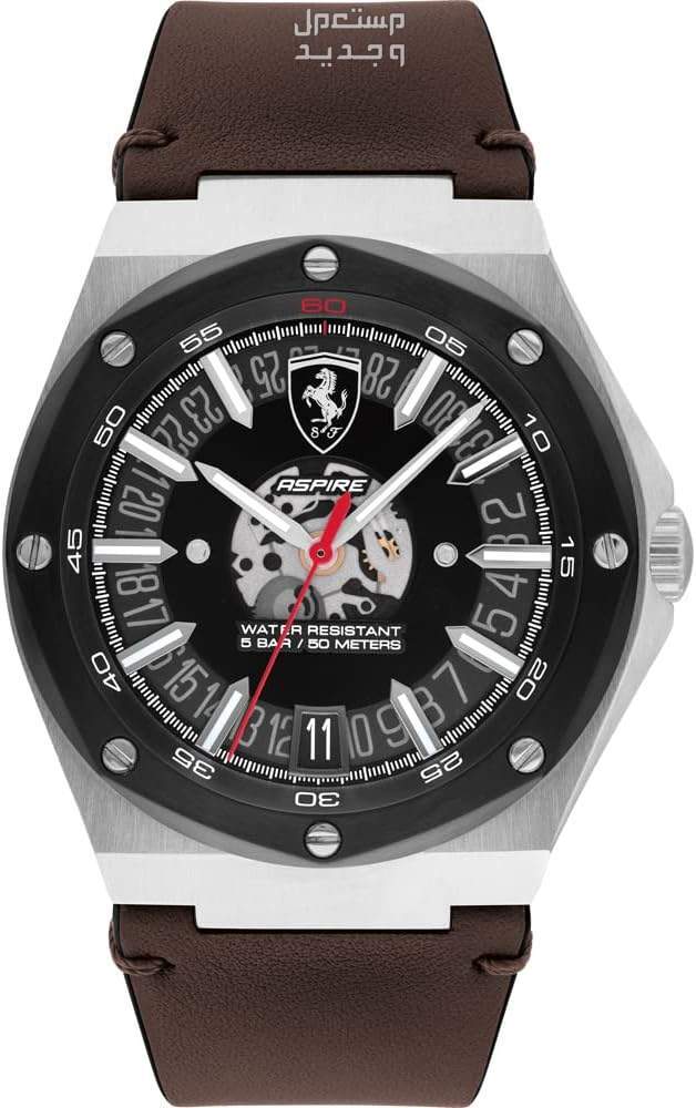أفضل ساعات فيراري الرجالية لعام 2023 ساعة فيراري Aspire watch with skeleton dial and black leather strap