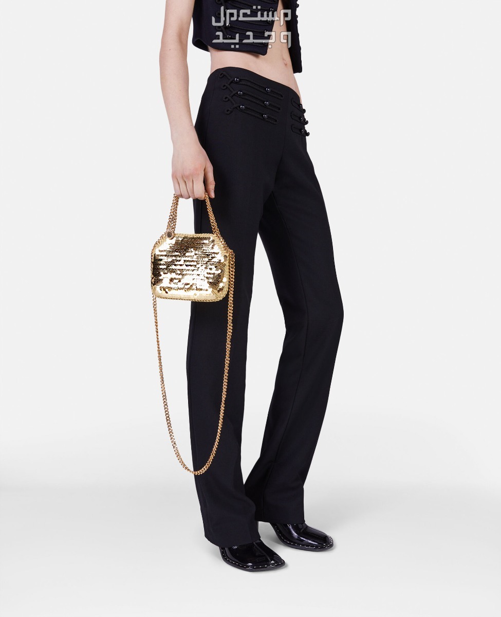 أحدث شنط ستيلا مكارتني شنطة Falabella Oversized Sequin Mini Tote Bag باللون الذهبي
