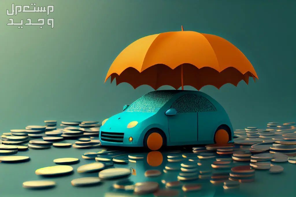 عوامل تحدد سعر تامين سيارات وانواع التغطية التامينية في السعودية 1445 صورة كرتونية لسيارة صغيرة فوقها مظلة