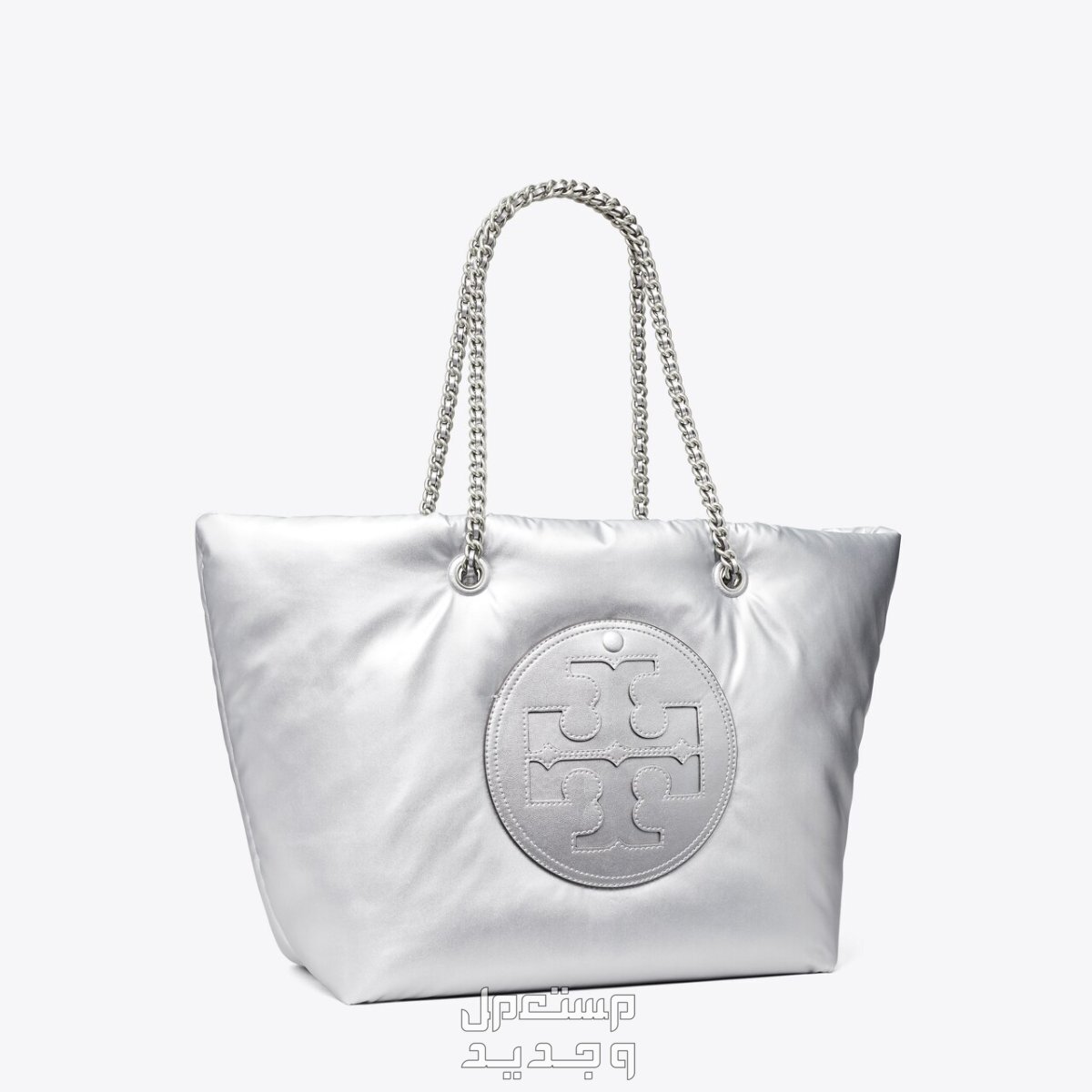 أفضل شنطة فضي نسائية لعام 2023 شنطة فضي من Tory burch ella metallic logo tote bag