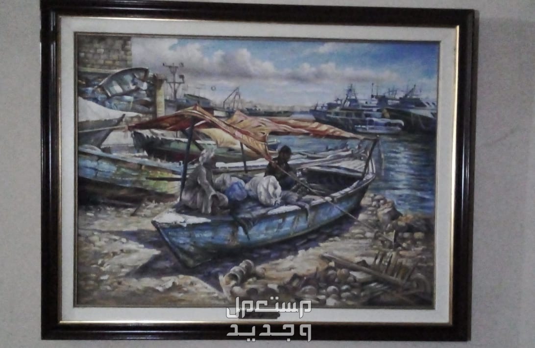 لوحة original لمركب وصياد علي شط اسكندرية الفنان بهاء شاهين