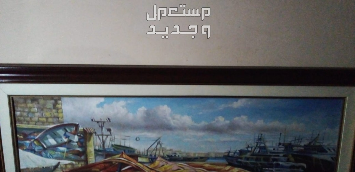 لوحة original لمركب وصياد علي شط اسكندرية الفنان بهاء شاهين