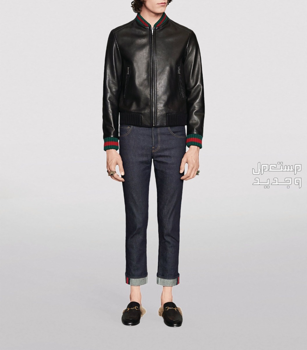 أفضل جاكيت جلد رجالي لعام 2025 جاكيت جلد رجالي من Gucci web stripe leather jacket باللون الأسود