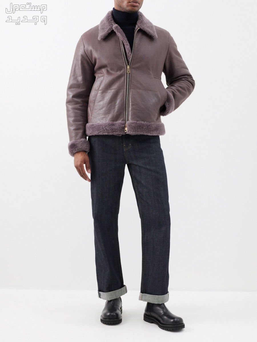 أفضل جاكيت جلد رجالي لعام 2025 تفاصيل جاكيت جلد رجالي من Paul smith shearling trim sheepskin leather jacket