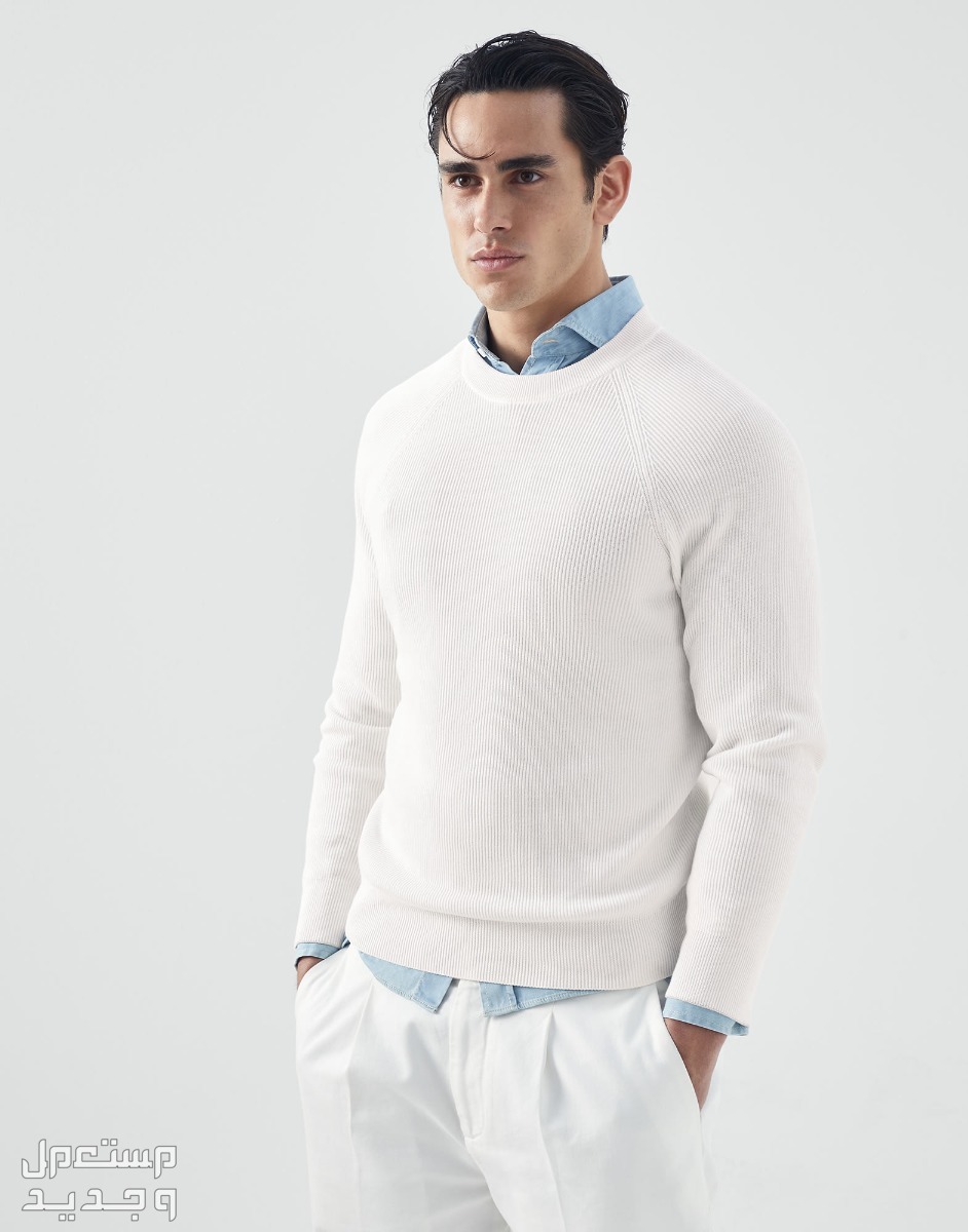 أفضل بلوفر رجالي شتوي لعام 2023 بلوفر رجالي شتوي من Brunello cucinelli cotton English rib sweater with raglan sl