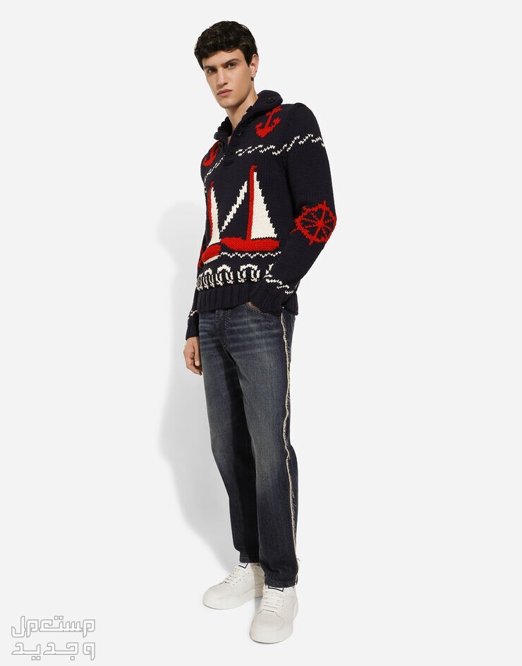أفضل بلوفر رجالي شتوي لعام 2023 بلوفر رجالي شتوي من Dolce&gabbana marine print turtle neck sweater