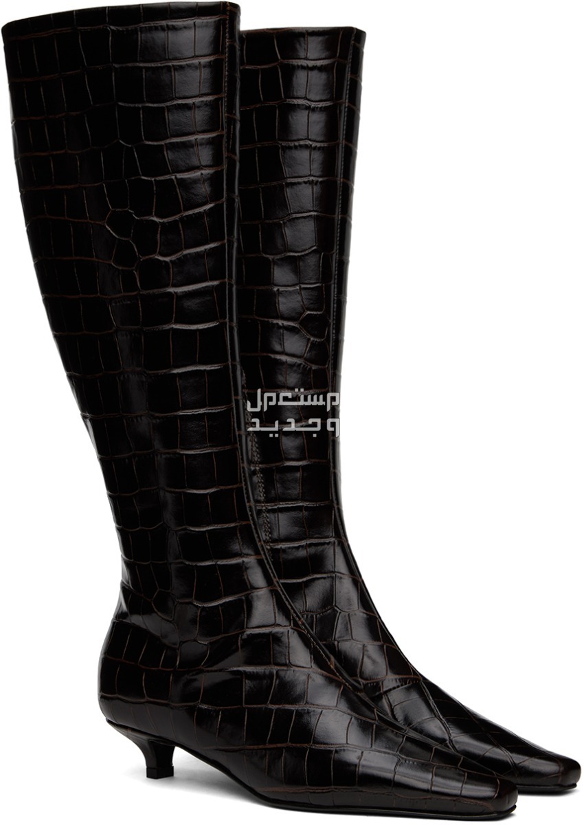 أحدث موديلات موضة أحذية بوت في شتاء 2024(صور) حذاء Toteme the slim knee high boot dark brown croco