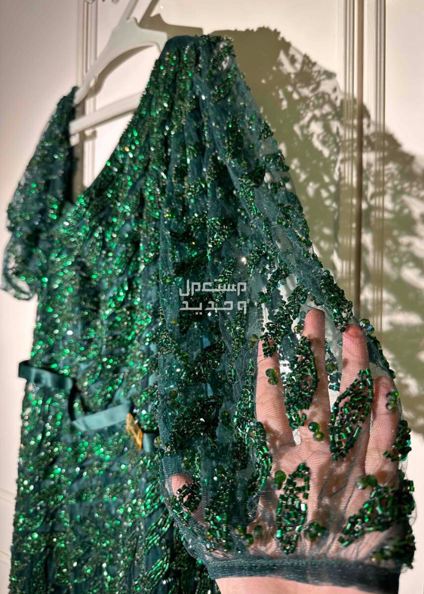 فستان اخضر مطرز بفصوص زاركون تصميم خاص