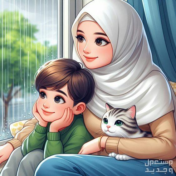 عبارات عن عيد الام مع الصور 2024 رسم لأم وطفلها