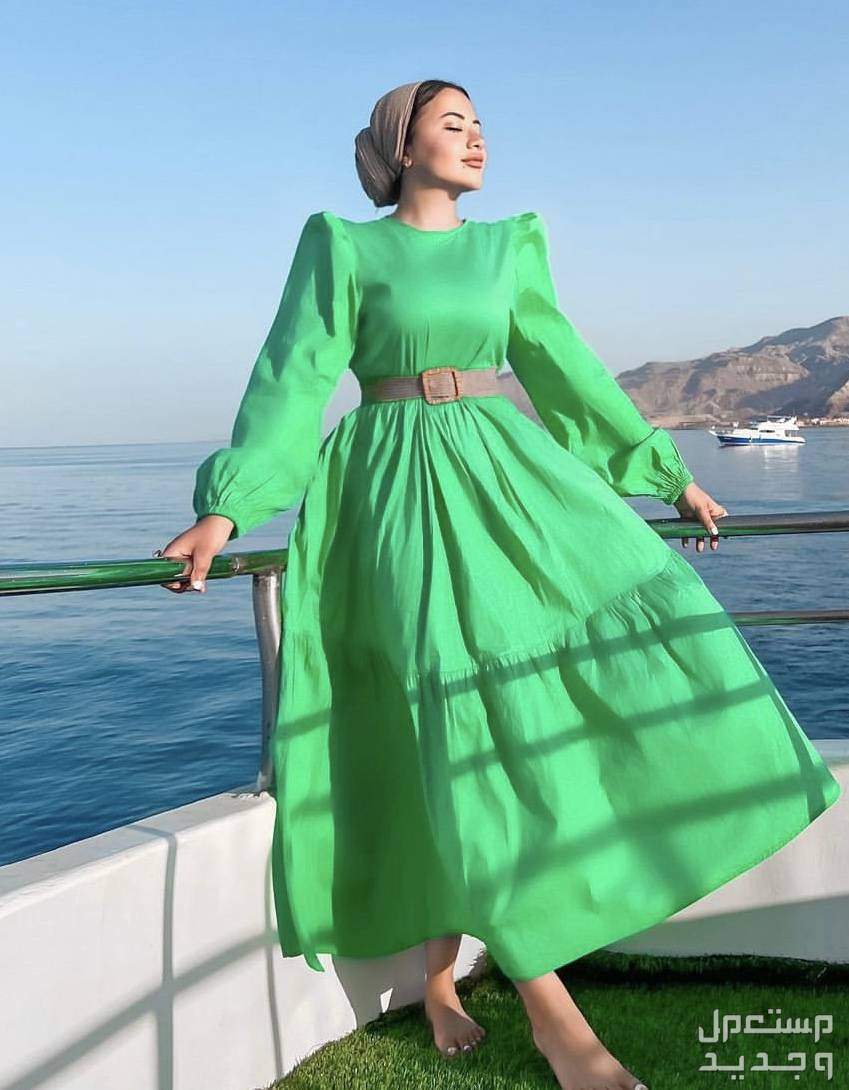 أحدث أشكال فساتين العيد بألوان وتصاميم حديثة 2024 في السعودية فستان أخضر