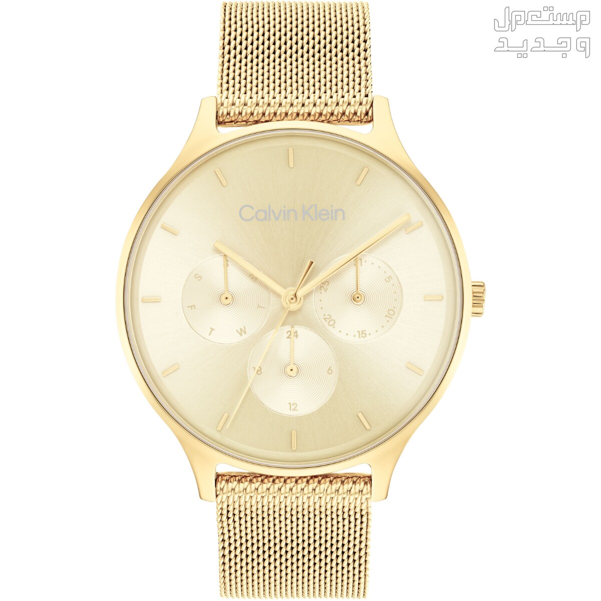 أنواع ساعات يد ذهب نسائية واسعارها في الأردن ساعة Calvin Klein Timeless Multifunction Day and Date Gold Steel Watch 25200103