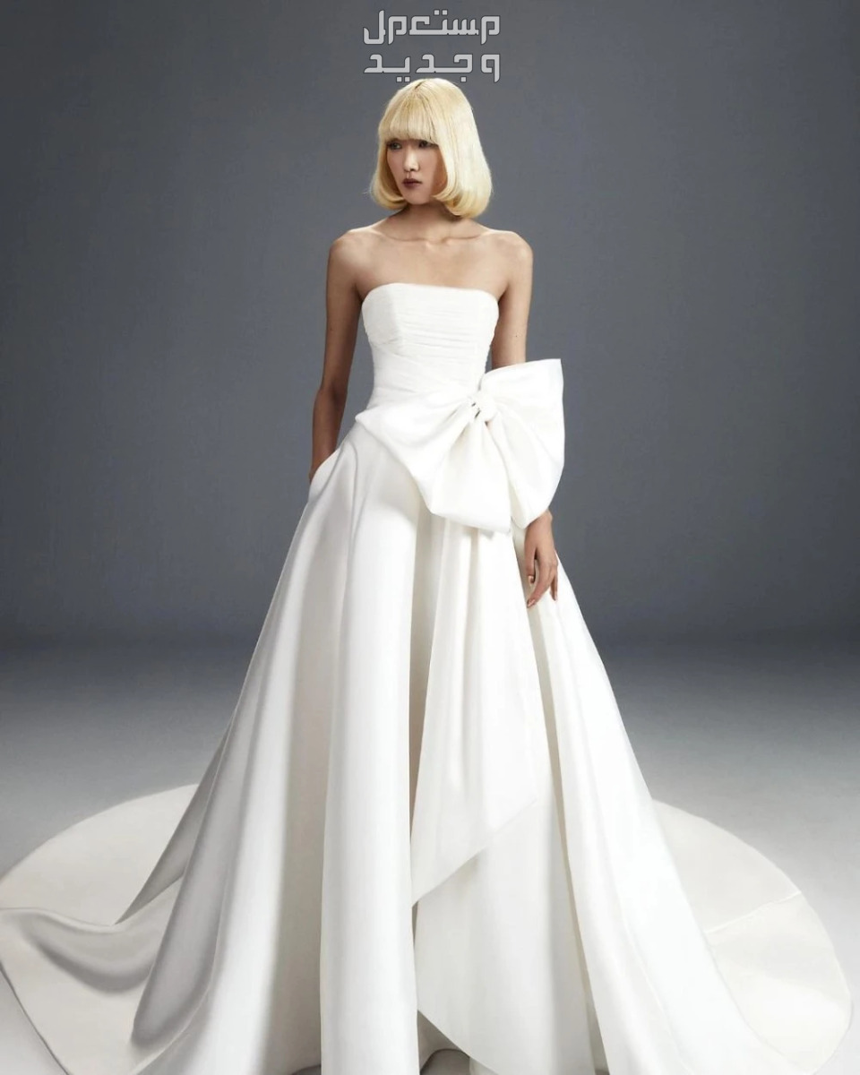 آخر صيحات فساتين زفاف صيف 2024 في قطر فستان زفاف مع فيونكة على الخصر