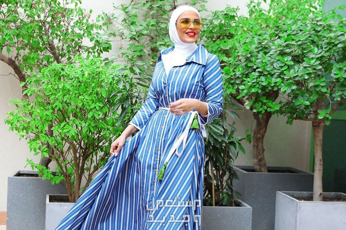 أجمل ألوان فساتين عيد الفطر للمحجبات 2024 في السعودية فستان زاهي