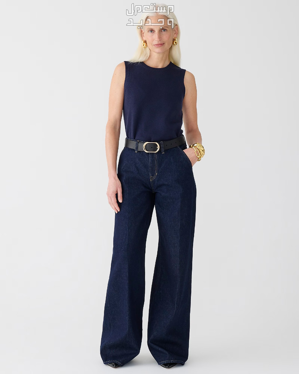 اجمل موديلات بناطيل جينز حريمي واسعة بنطلون جينز Jcrew point sur puddle jean باللون الأسود