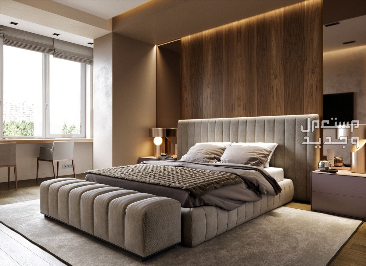 أحدث تصميمات سرير غرف نوم مودرن كاملة 2024 بأشكال عصرية في السعودية تصميم سرير بمقعد