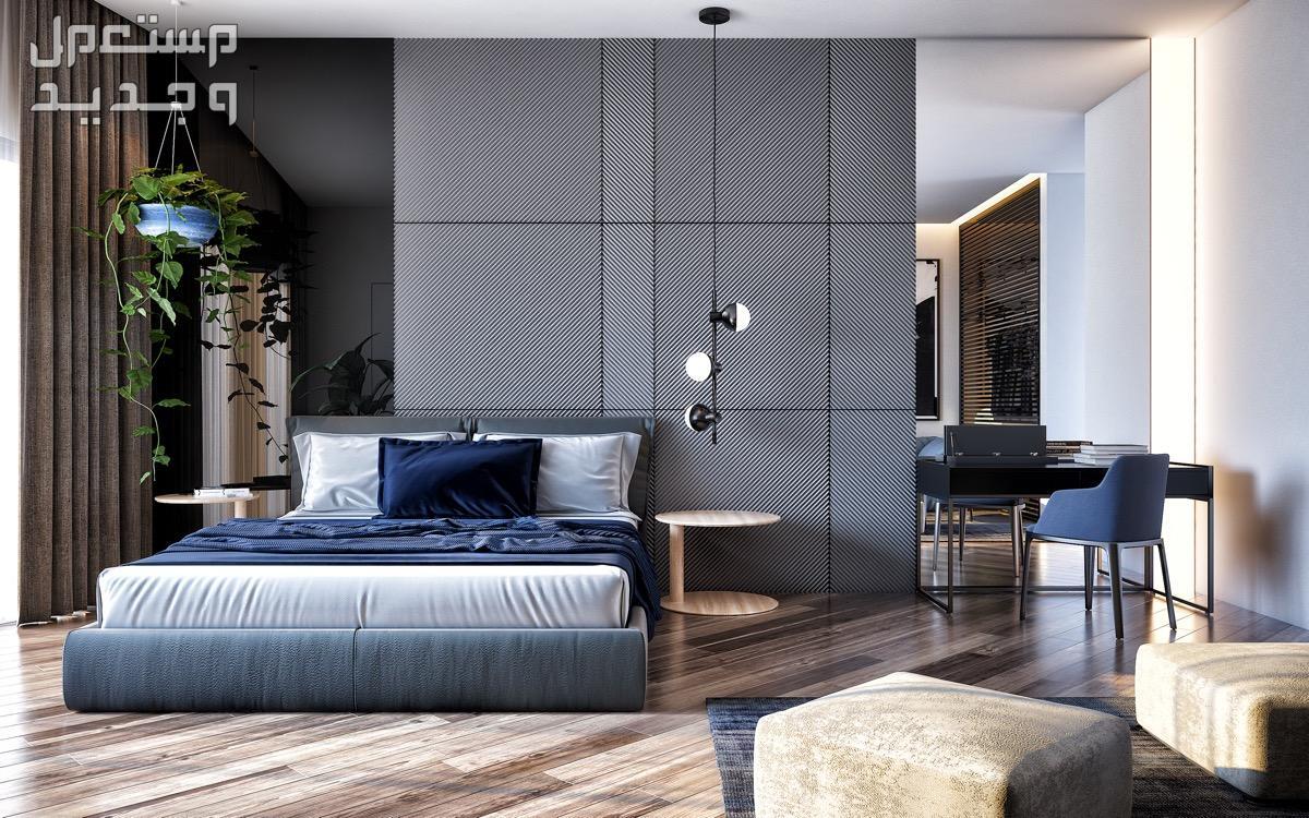 أحدث تصميمات سرير غرف نوم مودرن كاملة 2024 بأشكال عصرية في الأردن تصميم سرير باللون الأزرق