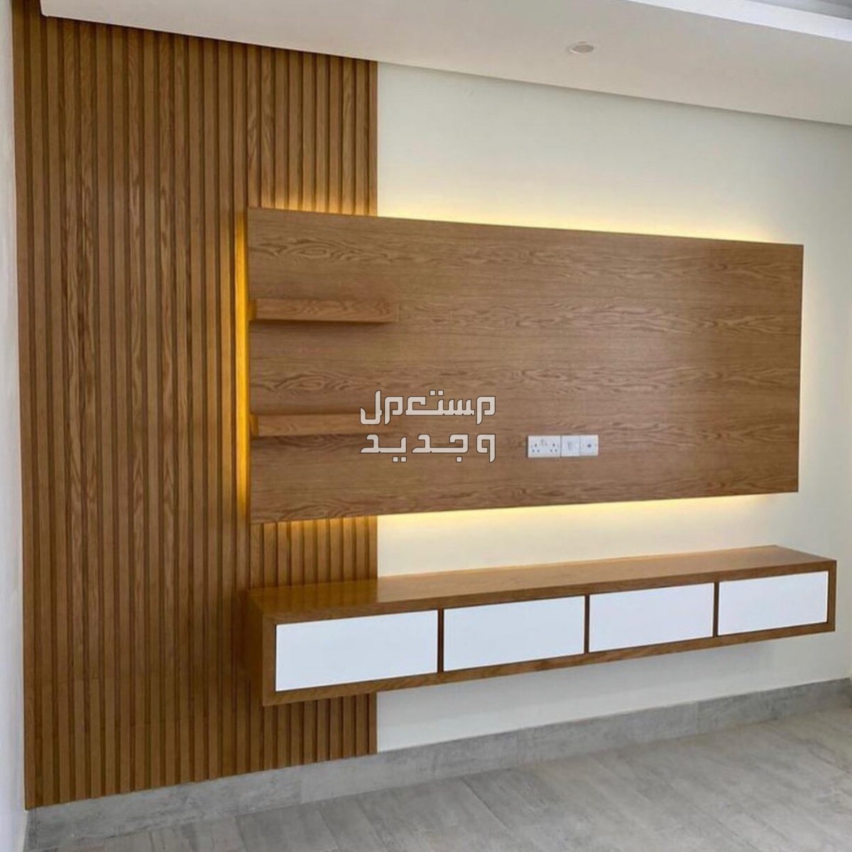 أجمل تصميم ديكور تلفزيون مودرن 2024 في الإمارات العربية المتحدة تصميم ديكور تلفزيون خشبي