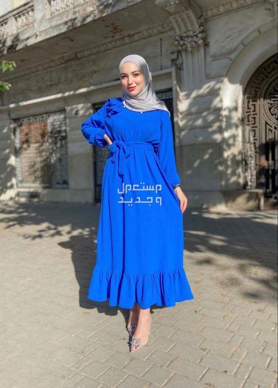 أجمل موديلات فساتين كاجوال طويلة للمحجبات في البحرين فستان طويل بطبقات أنيقة