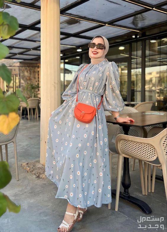 أجمل موديلات فساتين كاجوال طويلة للمحجبات في البحرين فستان كاجوال طويل بحزام