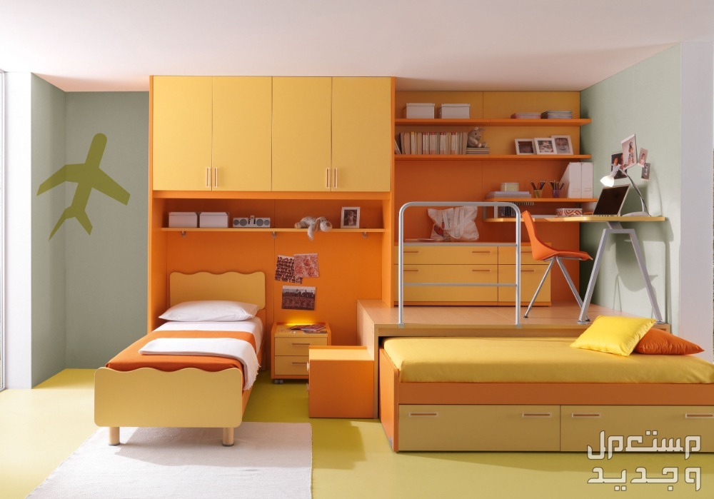 أجمل ألوان ديكور غرف الاطفال 2024 في الجزائر غرفة باللون البرتقالي