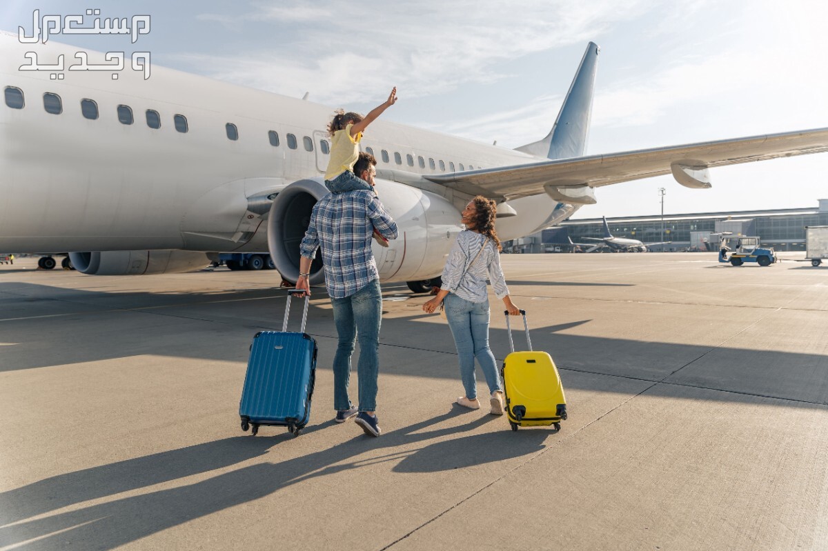 دعاء السفر بالطائرة مكتوب.. أدعية بداية من الخروج للسفر وحتى الوصول عائلة سعيدة تقف أمام طائرة