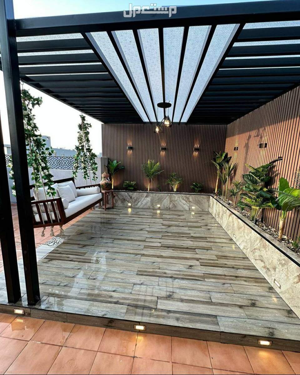 تصميم حدائق منزلية تصميم حديقة صغيرة مظلات شلال حوض زرع