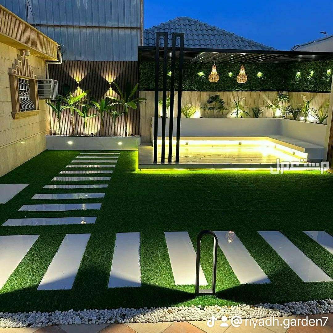 تصميم حدائق منزلية تصميم حديقة صغيرة مظلات شلال حوض زرع