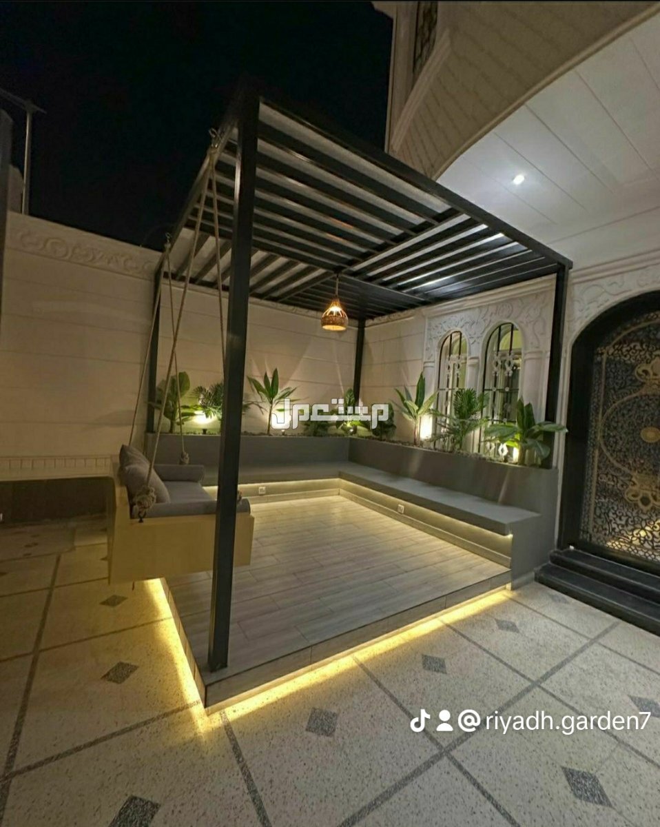 تصميم حدائق منزلية تصميم حديقة صغيرة مظلات شلال حوض زرع