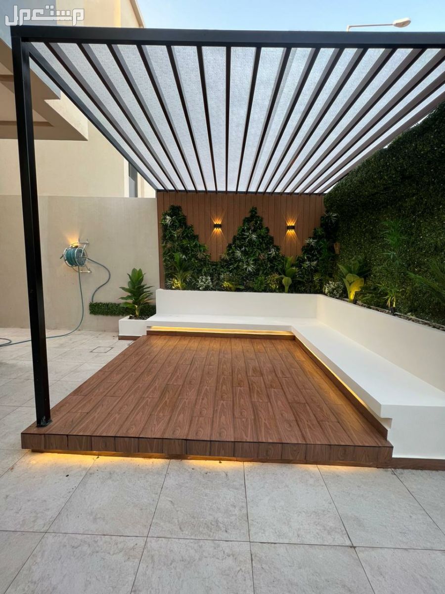 تصميم حدائق منزلية تصميم حديقة صغيرة مظلات شلال حوض زرع