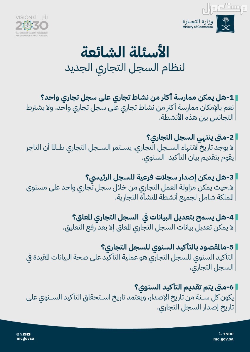 ما هو نظام السجل التجاري الجديد في السعودية؟ الشروط والتكاليف اسئلة شائعة حول نظام السجل التجاري الجديد